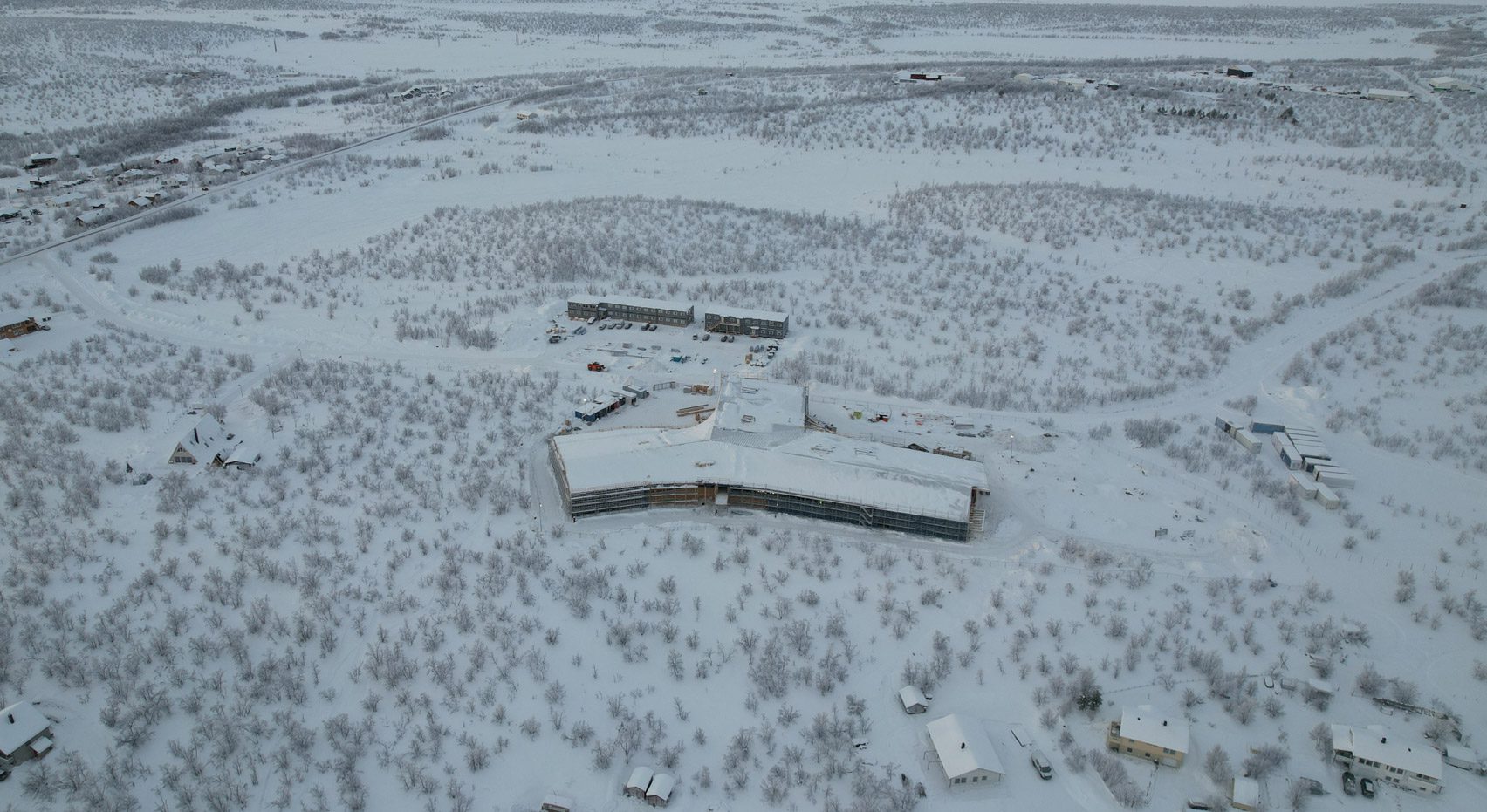 Aerial photo of snowy Norwegian landscape 