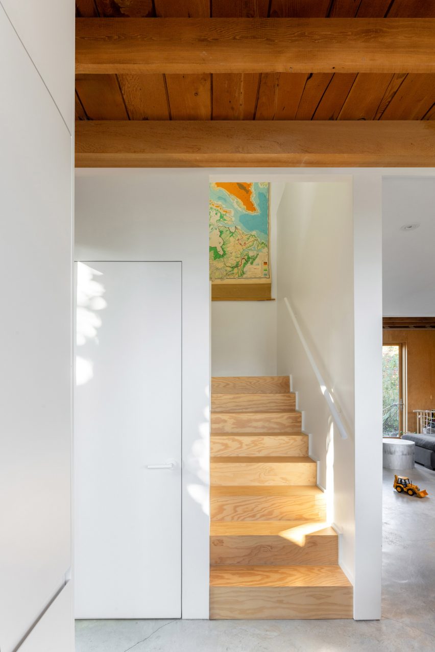 Plywood staircase in renovation by D'Arcy Jones Architects