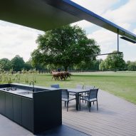 Outdoor patio and kitchen in a polo field