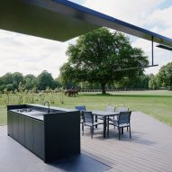 Outdoor patio in a polo field