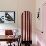 Desk and pink walls in Moroccan-inspired townhouse by PL Studio