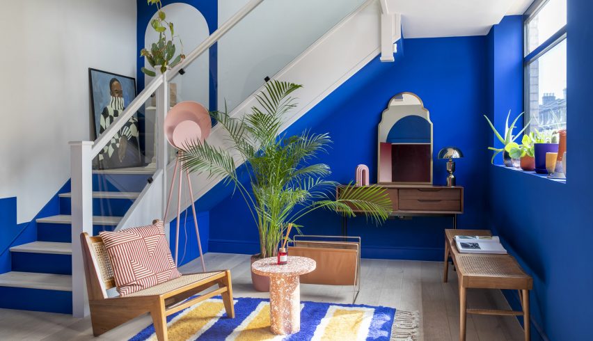 Blue hallway in Moroccan-inspired townhouse by PL Studio