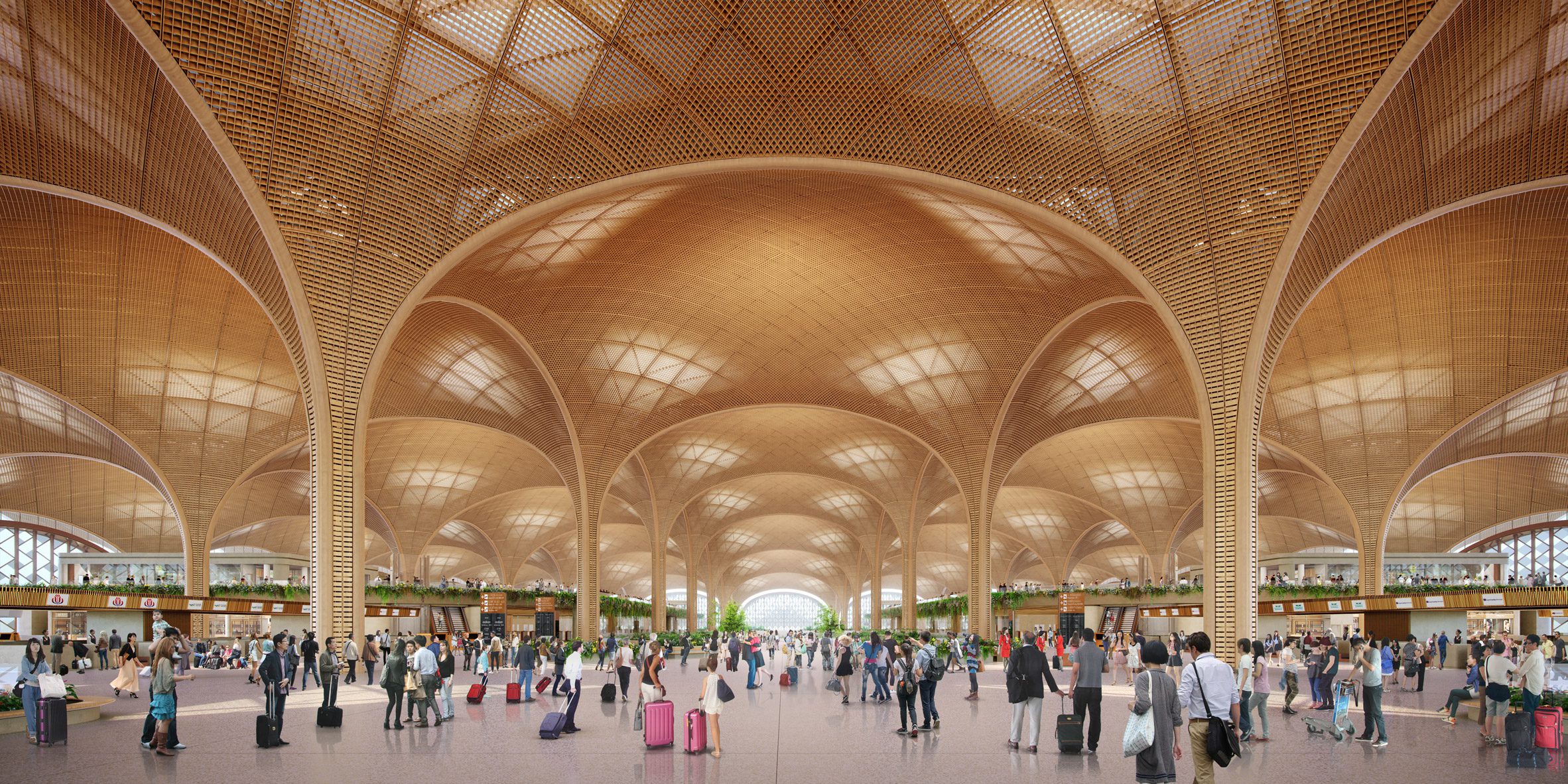 Interior grid shell at Techo International Airport in Cambodia by Foster + Partners