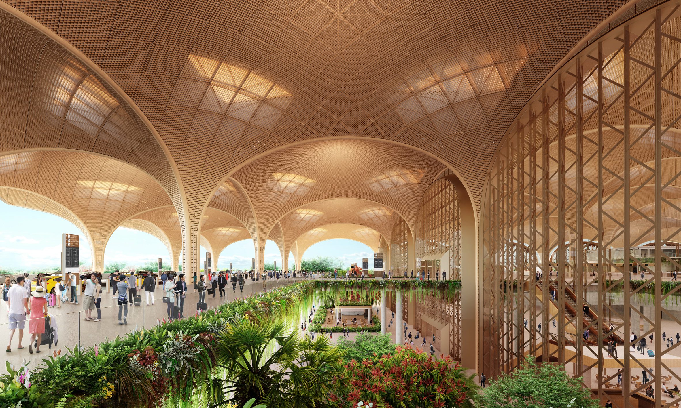 Planting and grid shell roof at Techo International Airport in Cambodia by Foster + Partners