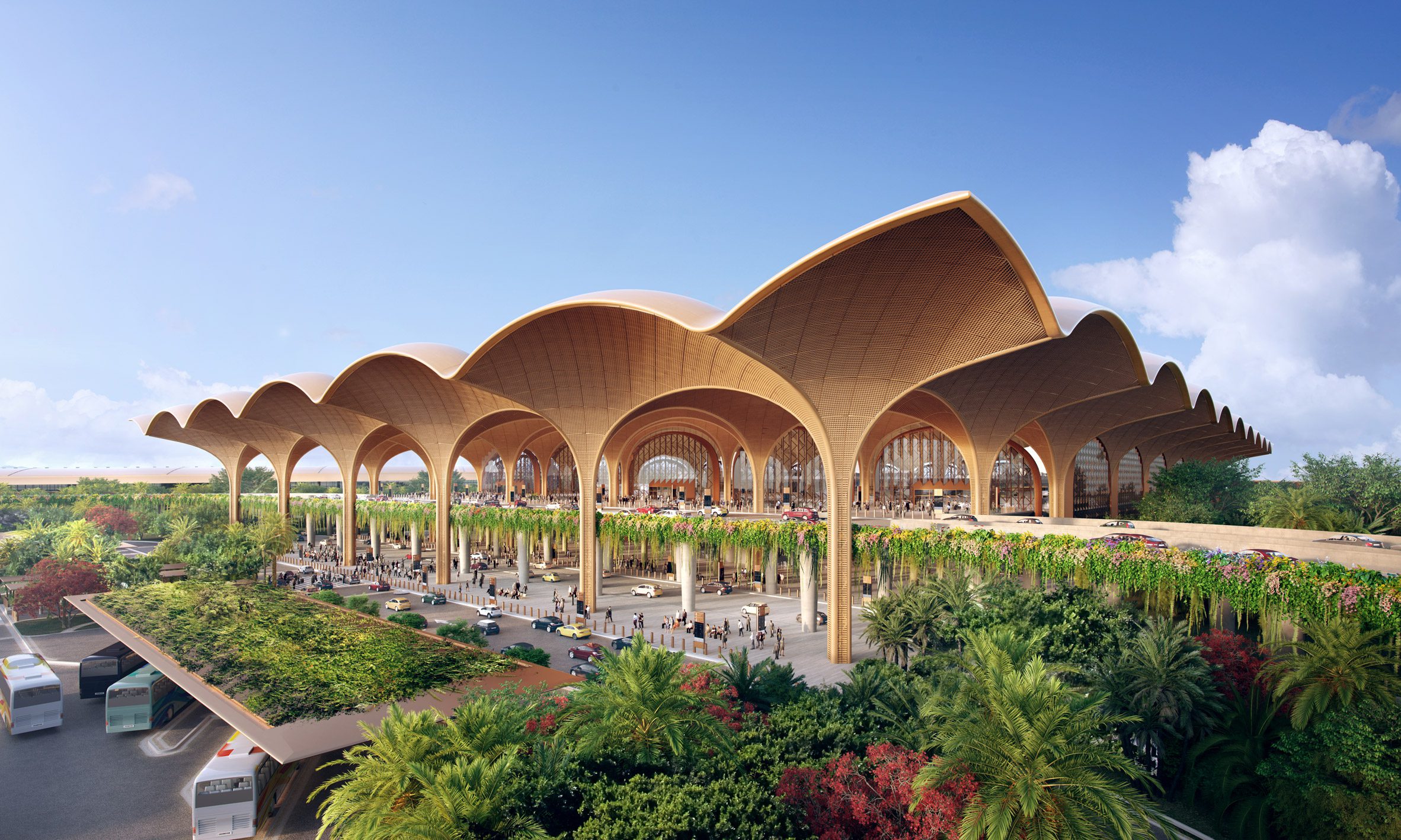 Grid shell roof Techo International Airport in Cambodia by Foster + Partners