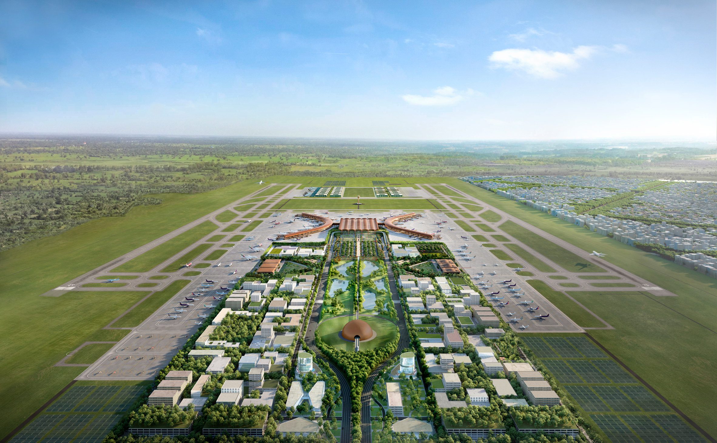 Aerial view of Techo International Airport in Cambodia by Foster + Partners