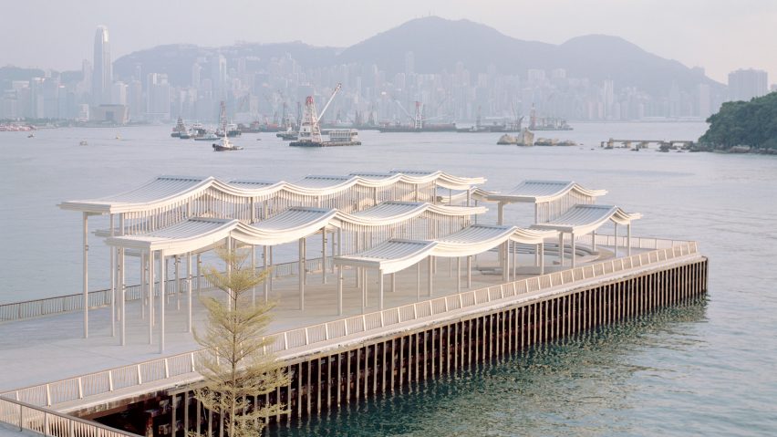 Undulating canopy roof on a pier in Hong Kong