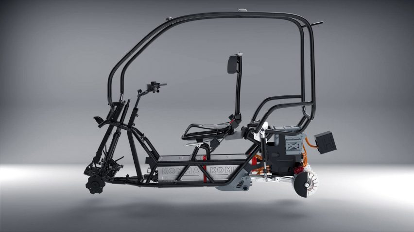 Rendering of the frame and mechanical components inside the Komma vehicle
