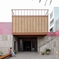 Lima cultural facility features pink walls and traditional construction techniques