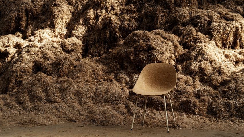 Mat hemp chair by Foersom & Hiort-Lorenzen and Norman Copenhagen in front of a pile of plant fibres