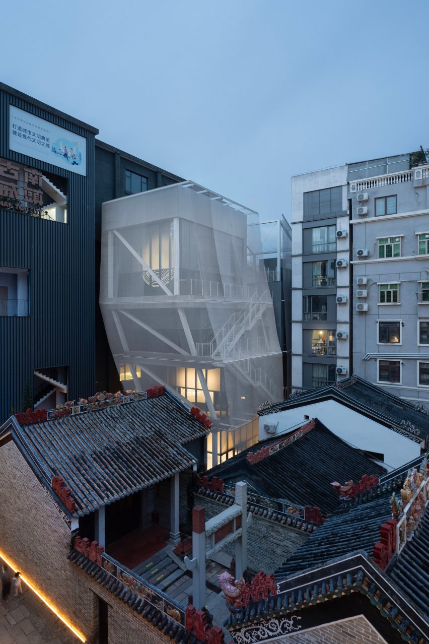 Dusk exterior view of exhibition space by Trace Architecture Office in China