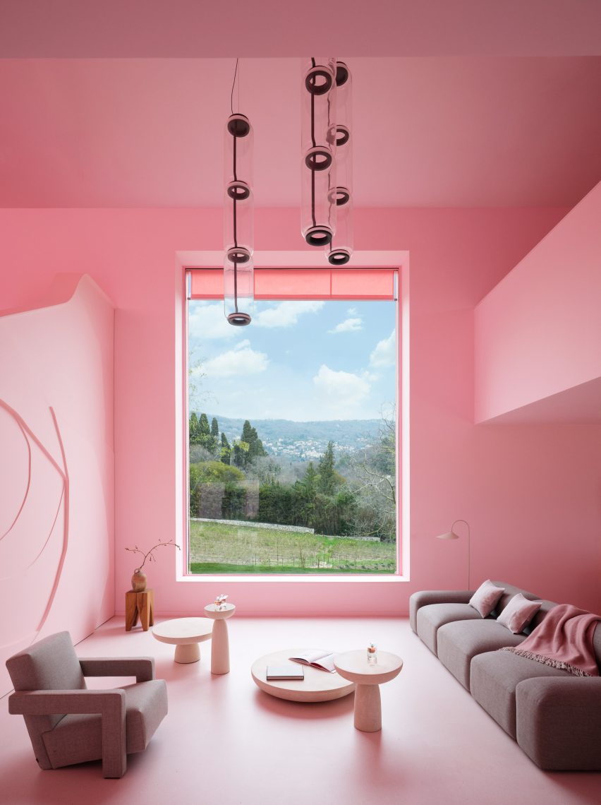 Pink interior of Domaine de la Rosa Lancôme villa by Nem Architectes