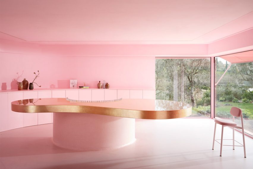 Pink interior of Domaine de la Rosa perfumery