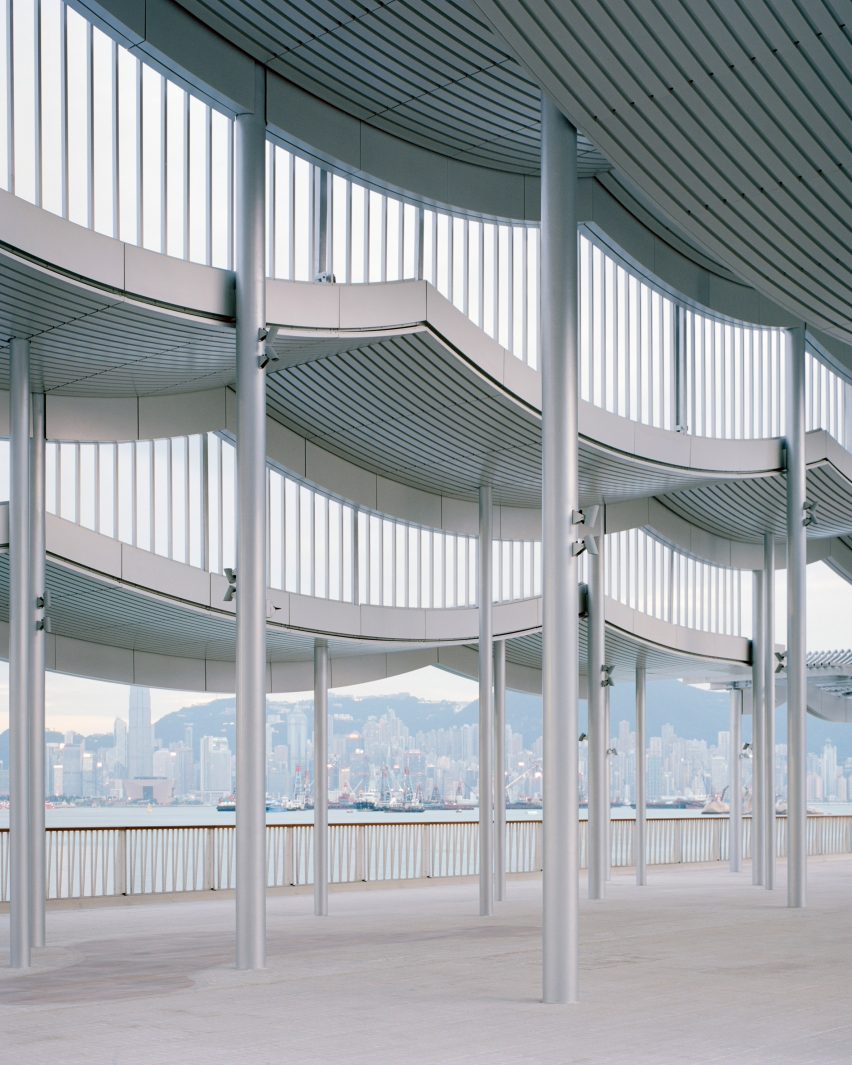 Undulating steel canopy roof on a pier