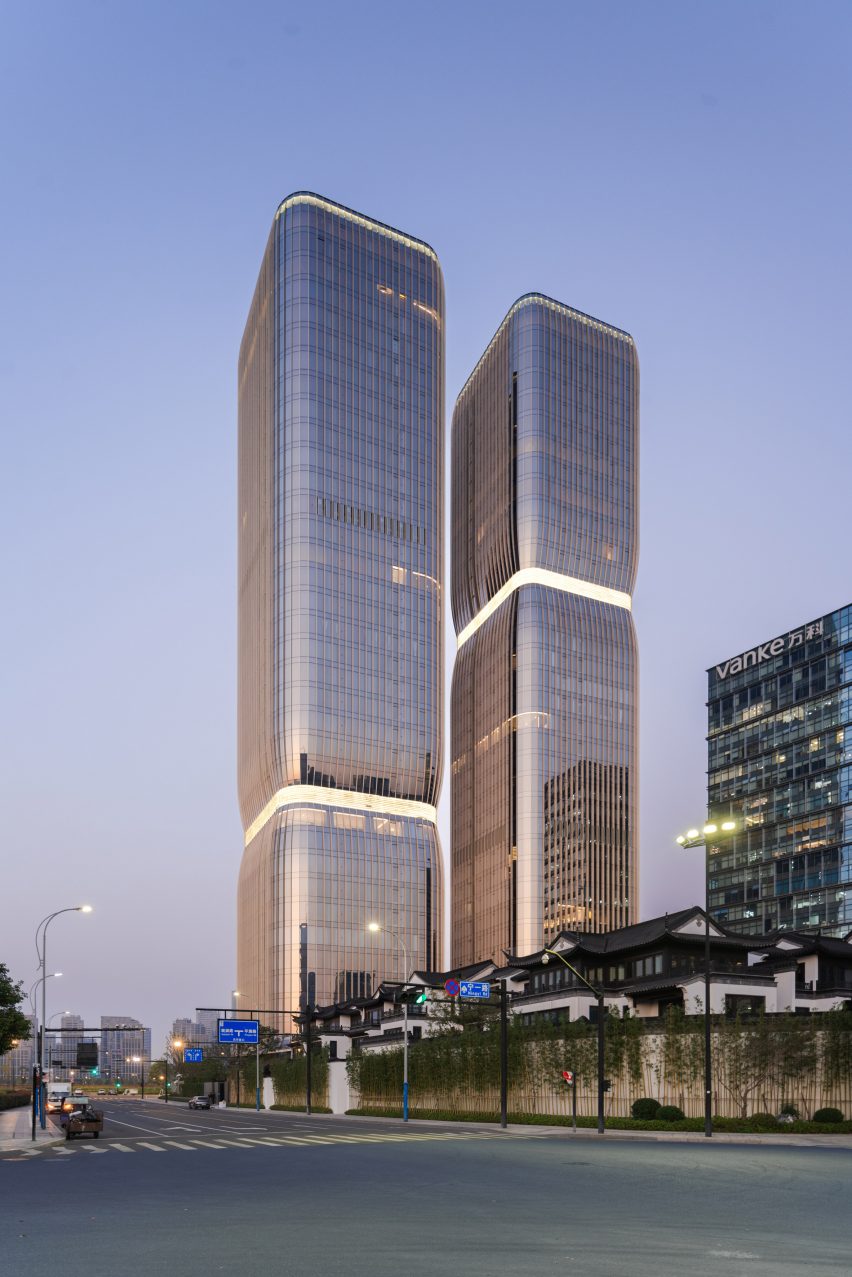 Exterior view of skyscrapers in Hangzhou, China