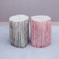 Black and red Paper Pleats stools by Pao Hui Kao