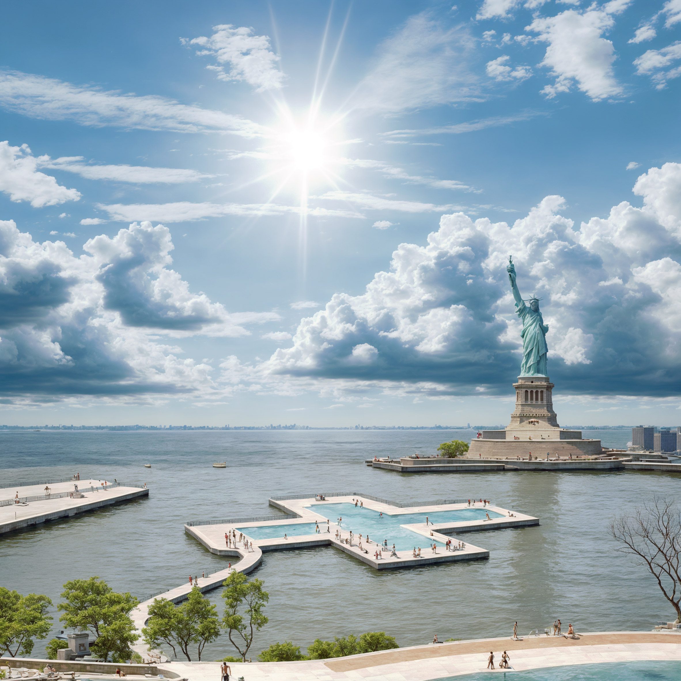 plus pool in front of statue of liberty