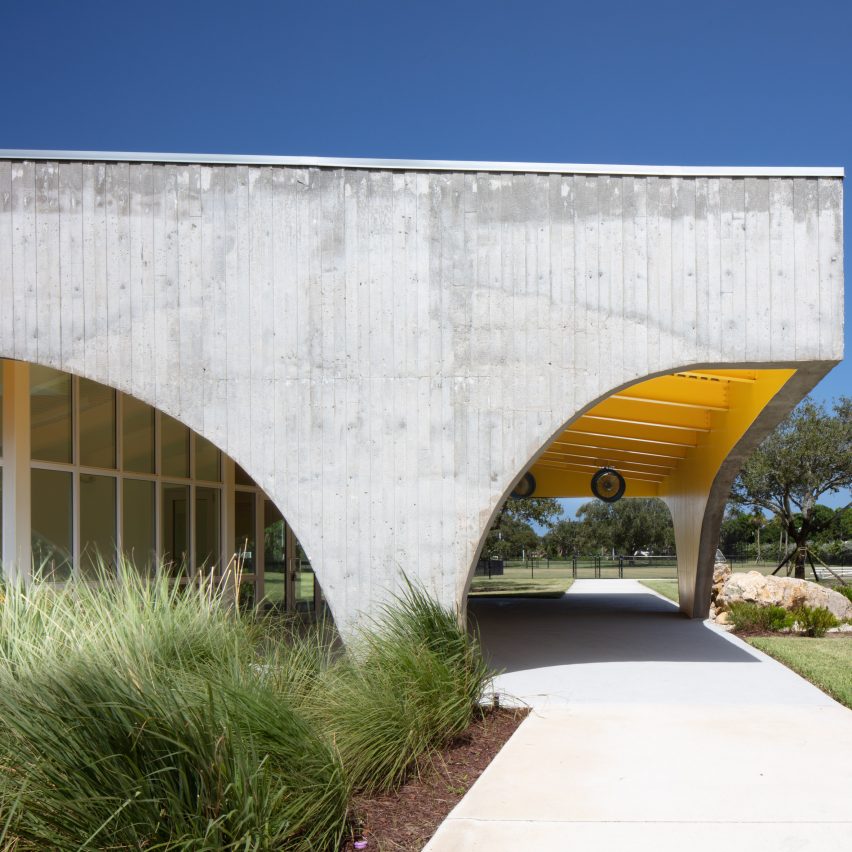 Brooks + Scarpa wraps Florida sports complex building in concrete shell