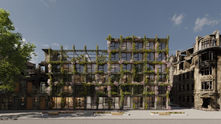 Plant-covered facade of ReHome housing by Cutwork