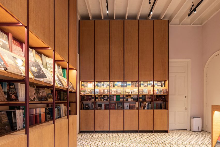 Bookstore with wooden shelving