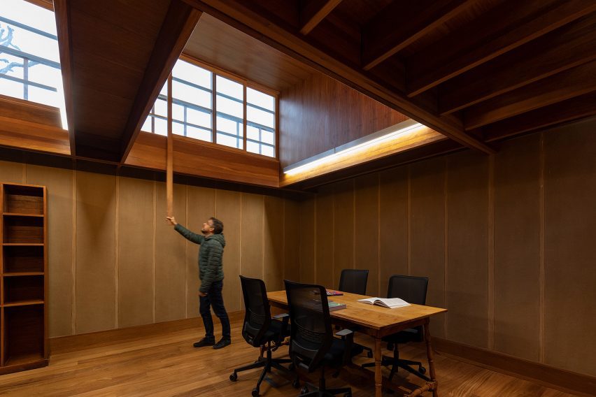 Wood-lined research office