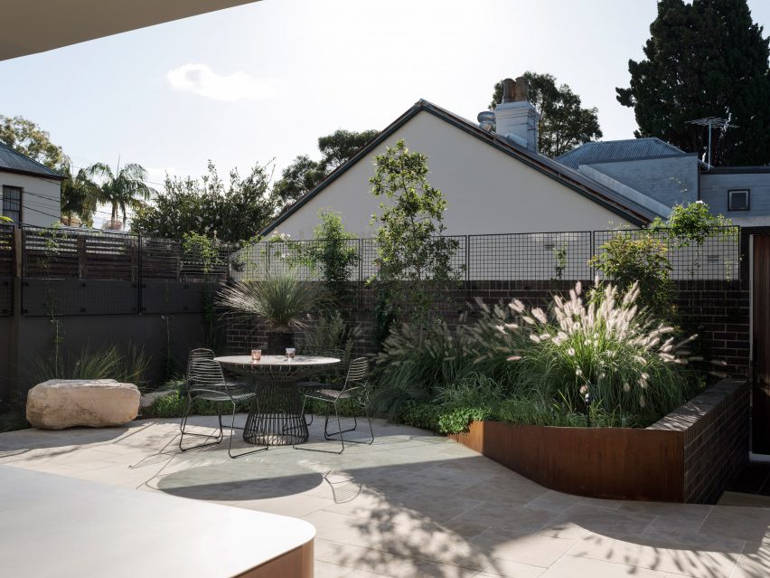 Terrace of Hidden Garden House in Sydney designed by Sam Crawford Architects