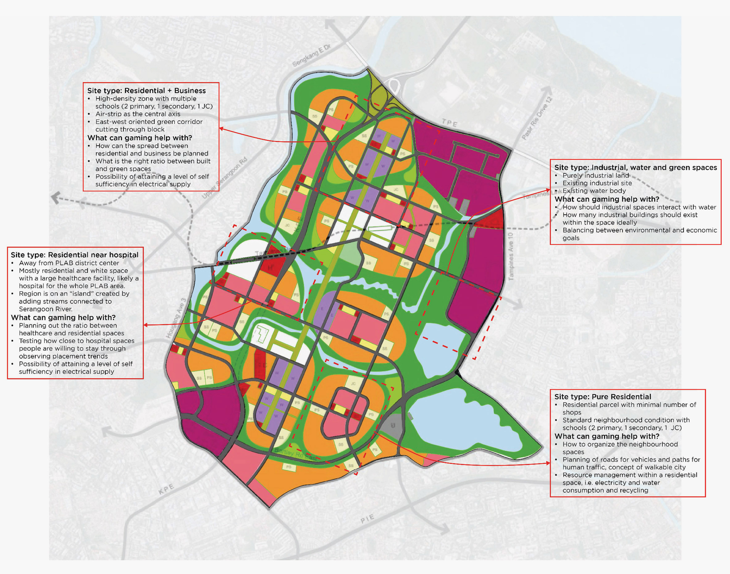 Map showing different areas of a neighbourhood