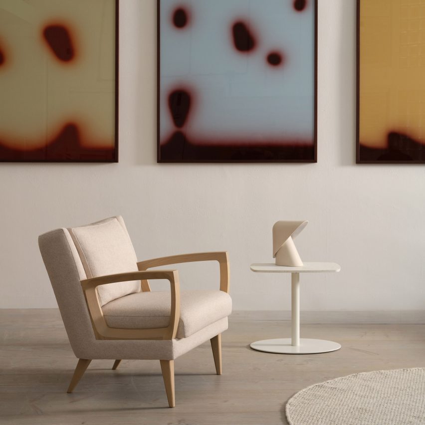 Goodwood chair by Morgan with cream upholstery and timber arms