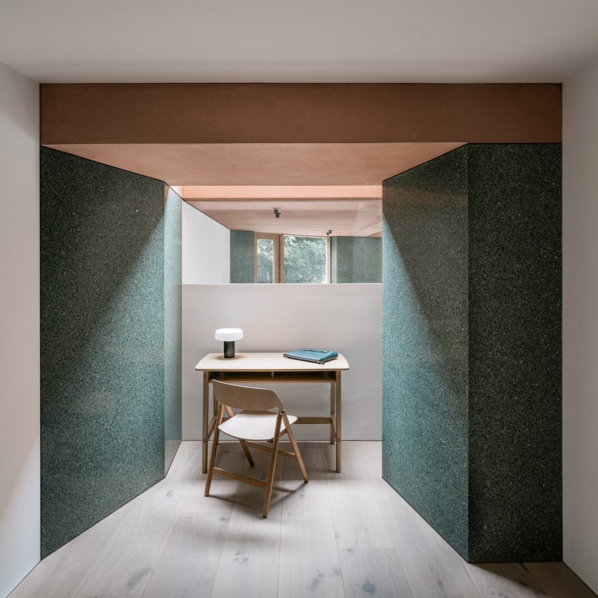 Desk inside Terzetto flat extension in London by ConForm Architects
