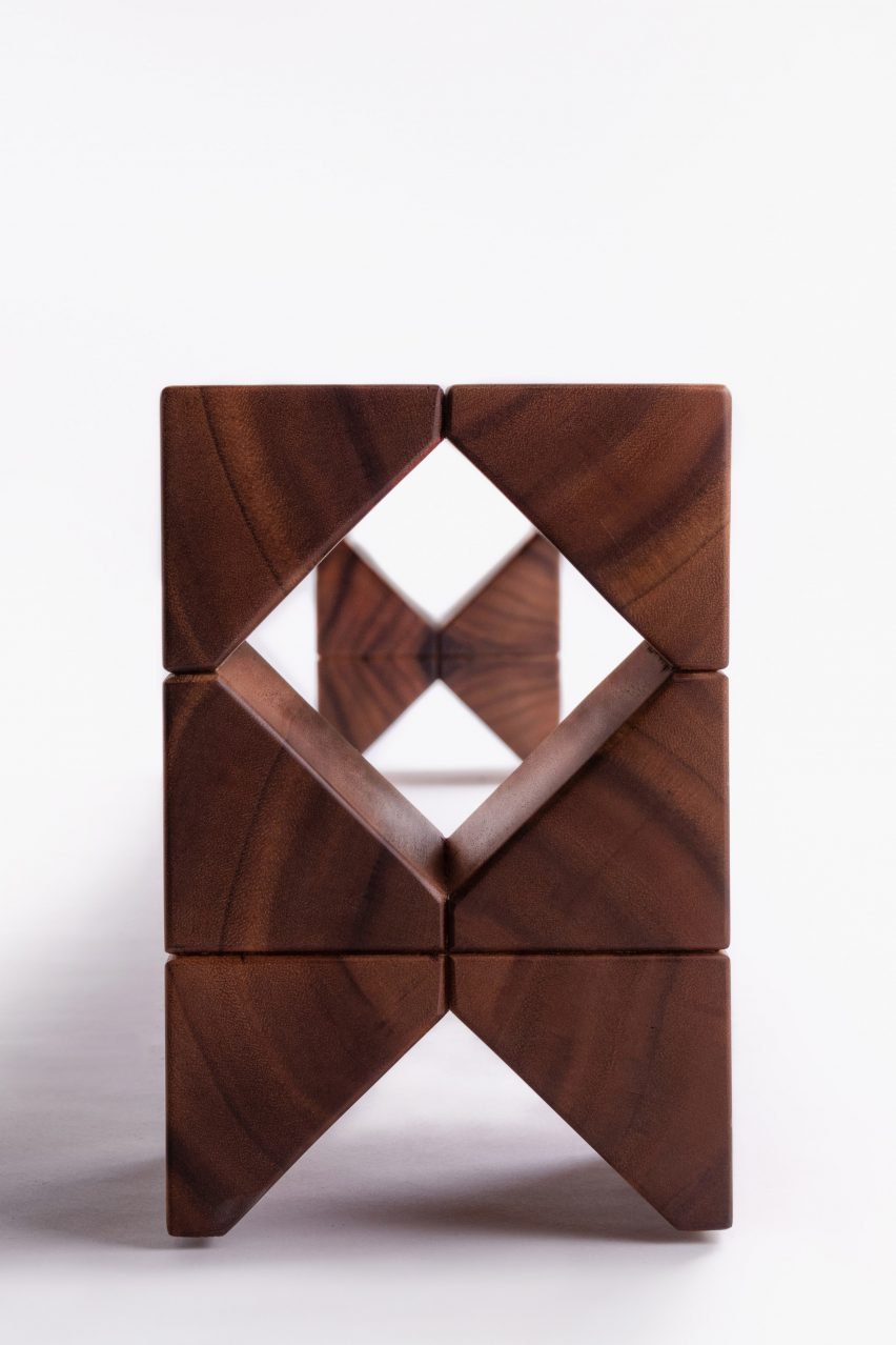 Geometric wooden item on white background
