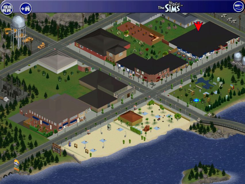 A cluster of houses in The Sims 1