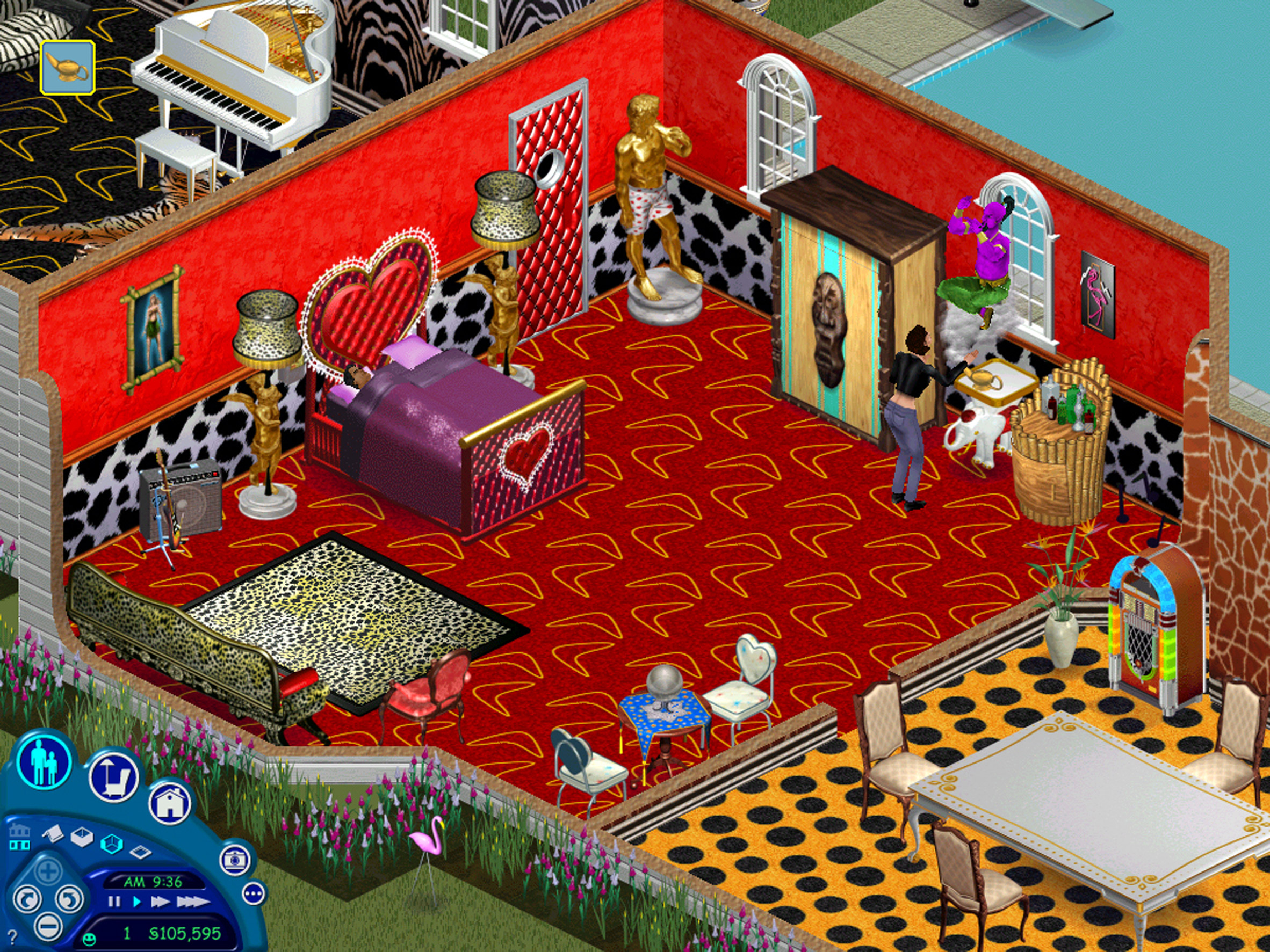 Decorated bedroom in a house in The Sims 1