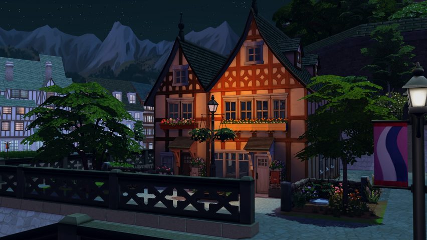 Low-lit house within The Sims 4