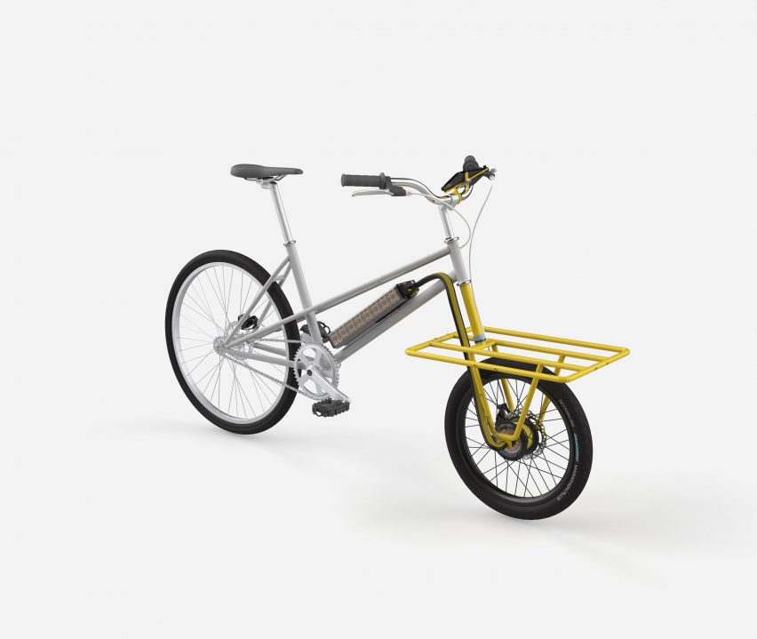 Visualisation showing a bicycle with a yellow front section