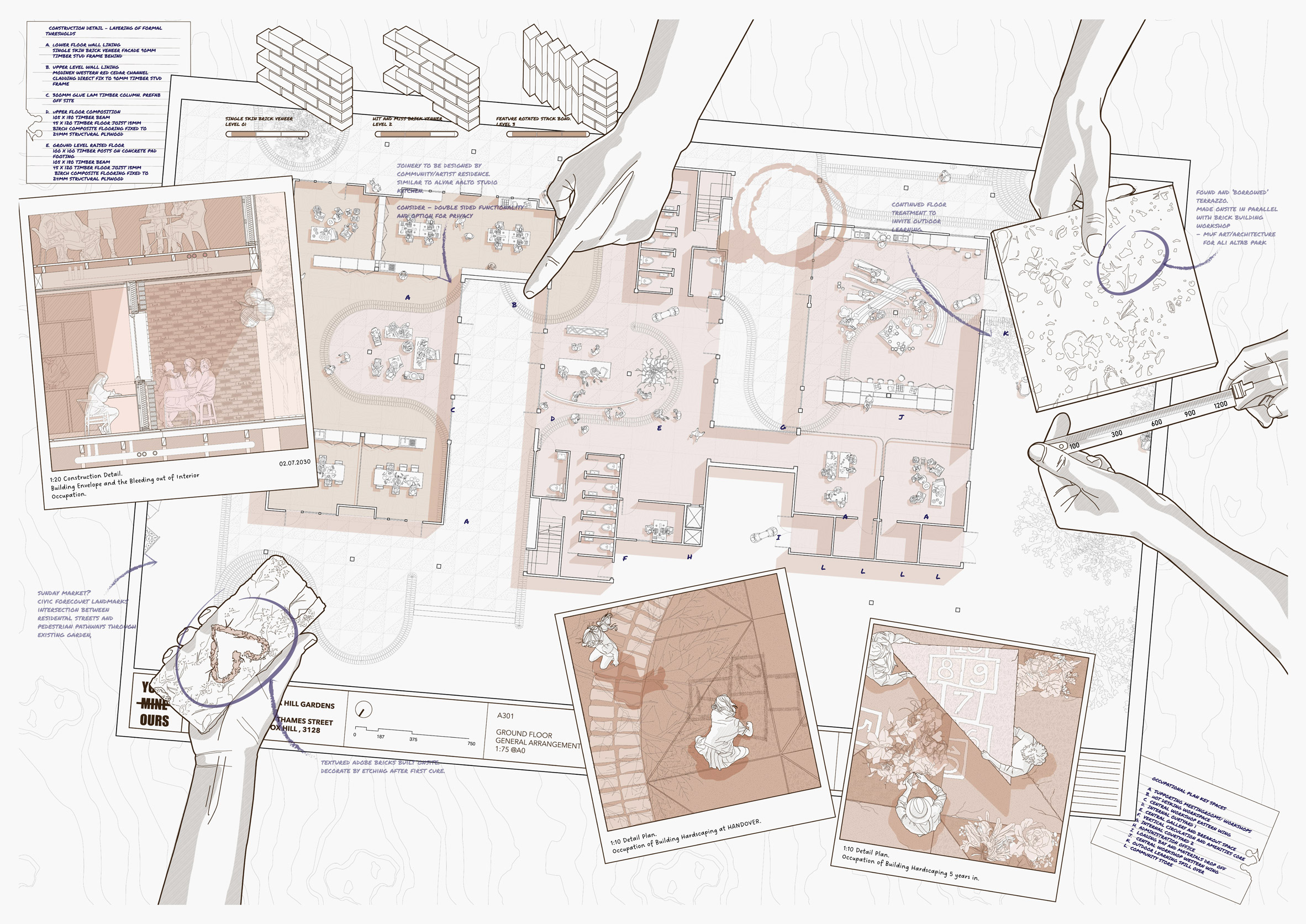 Visualisation showing people working on a floor plan of a library