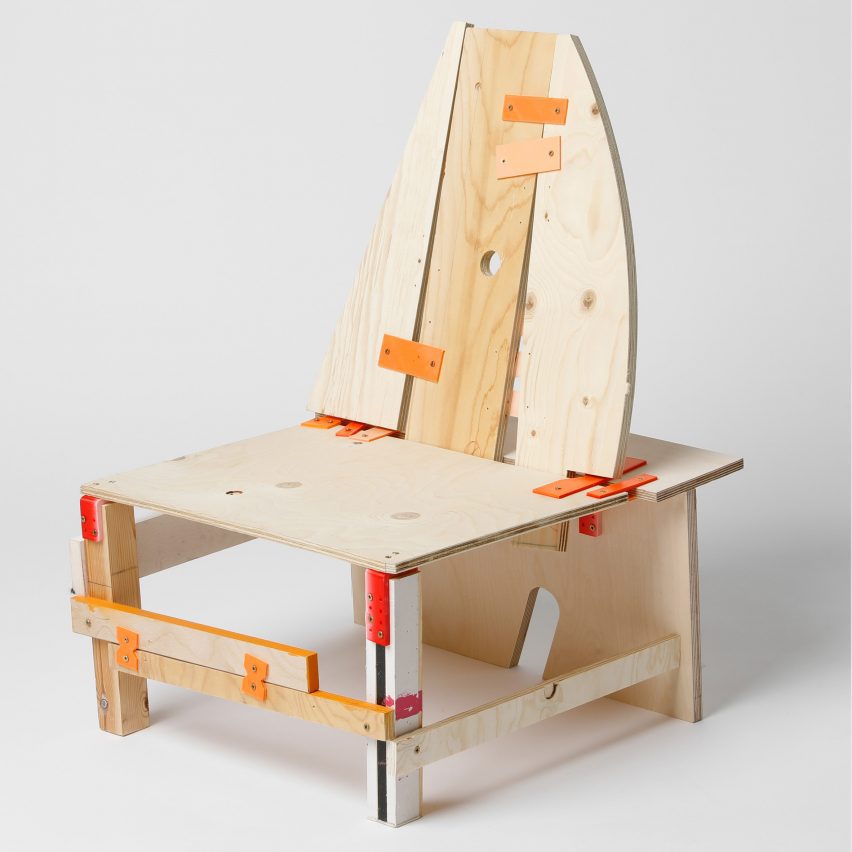 A chair made from pieces of scrap wood using Furniture First Aid Kit by Yalan Dan