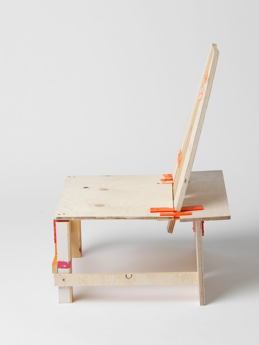 Chair made from pieces of s، wood using Furniture First Aid Kit by Yalan Dan