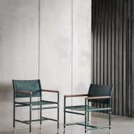 Two Able chairs by Blå Station with dark green frames and canvas seats