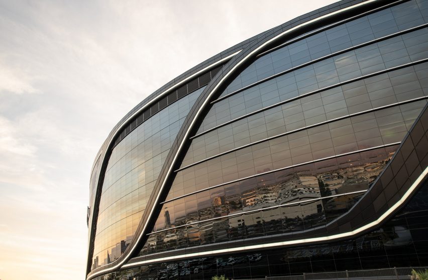 Black glass on Super Bowl stadium facade