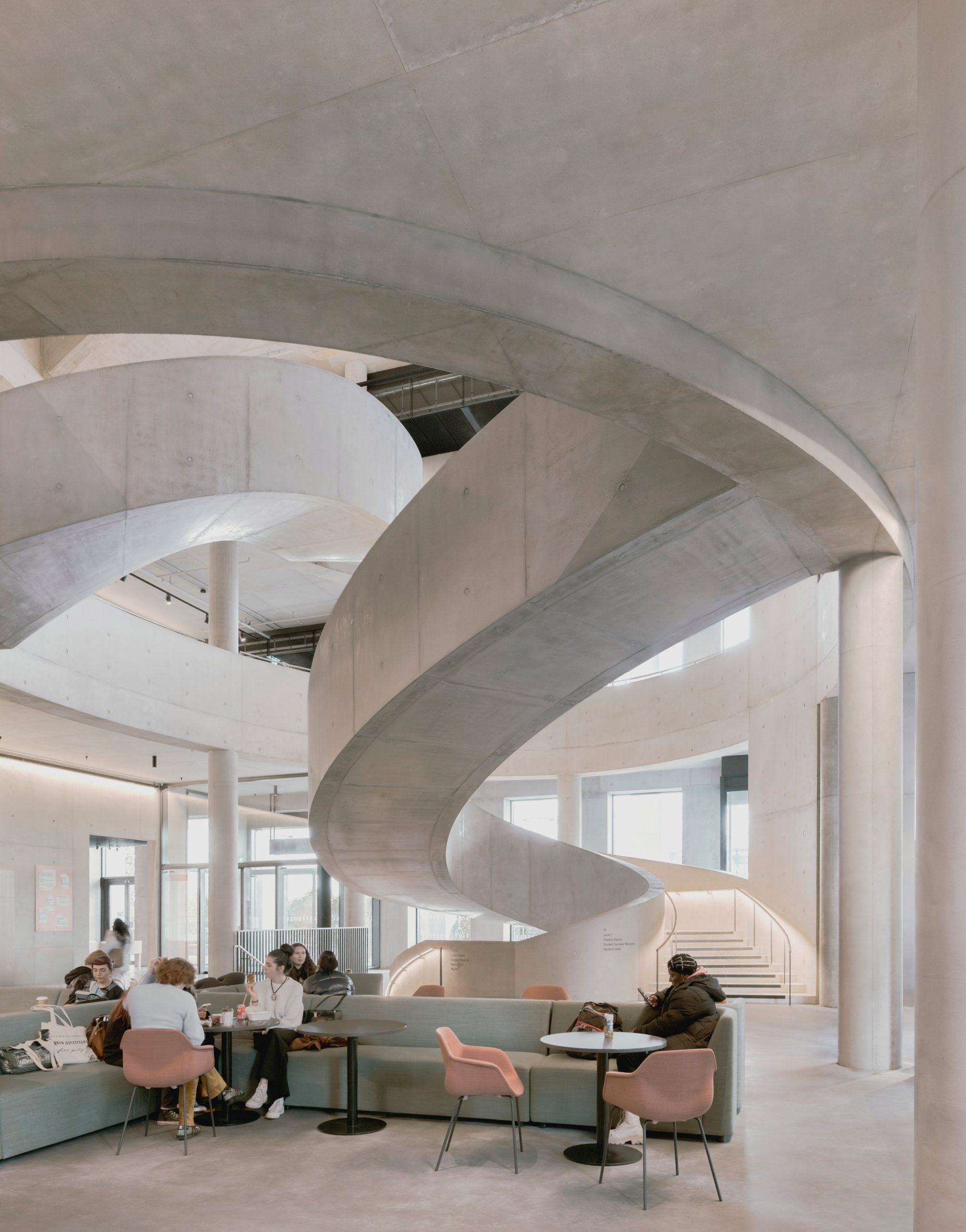 Concrete staircase at London College of Fashion by Allies and Morrison