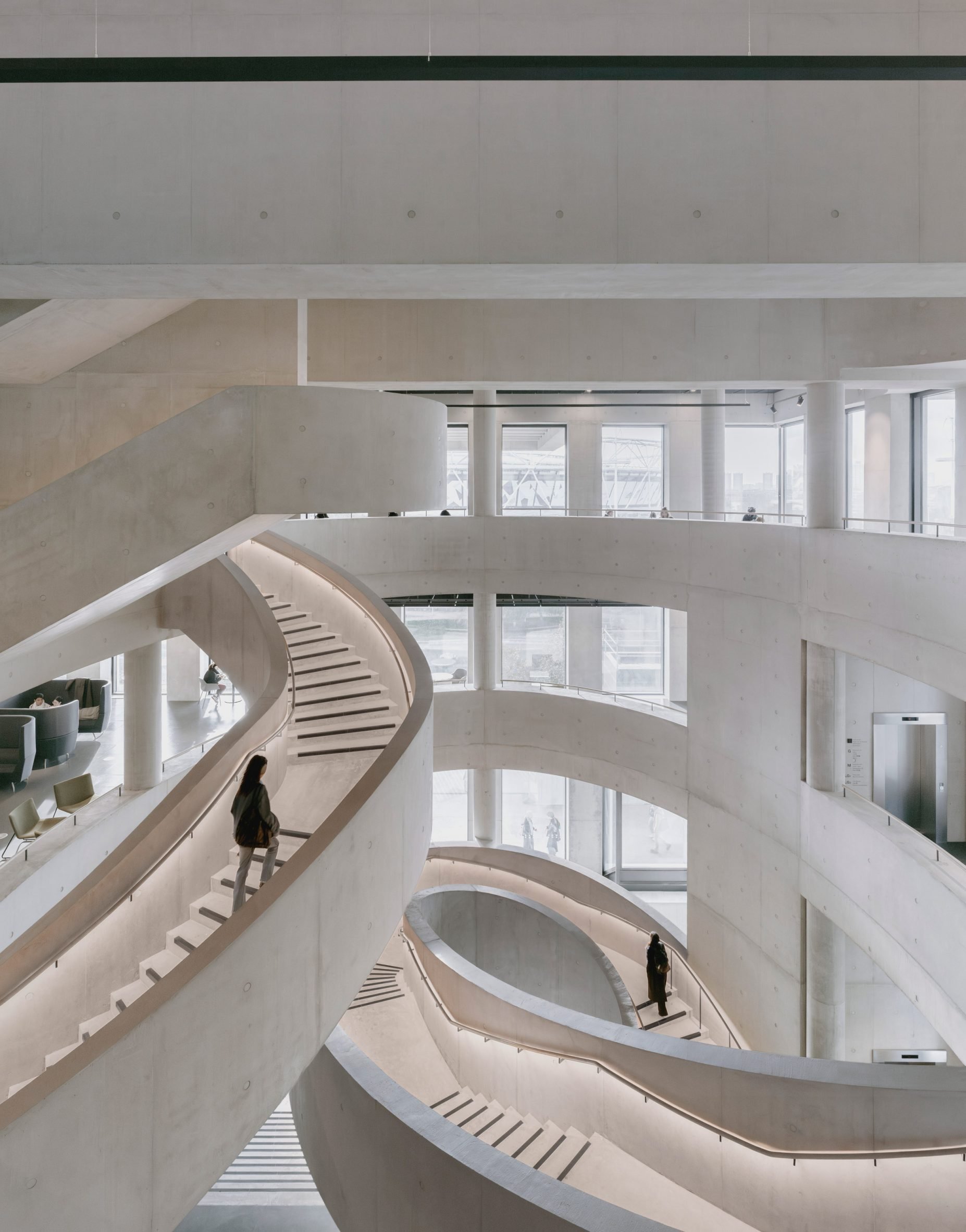 Concrete staircase within London College of Fashion campus in Stratford