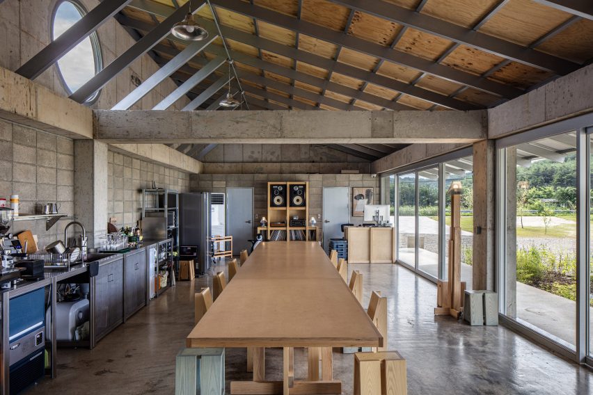 Communal dining area with a concrete structure