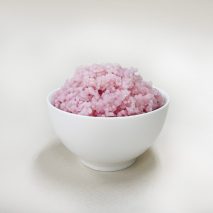 Photo of pink-hued "beef rice" by Yonsei University researchers piled high in a white bowl