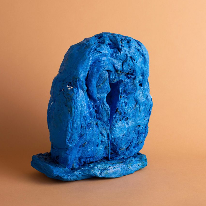 A sculpture covered in blue