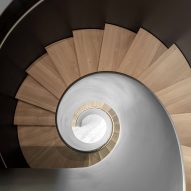 Birdseye view of a steel spiral staircase