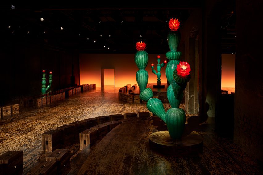 Murano glass cactus in the catwalk space