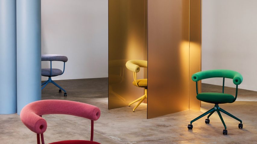 Red, green, yellow and blue Bud chairs by Fora Form