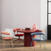 Pink, blue and red Bud chairs by Fora Form