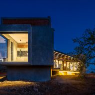 Concrete home at night