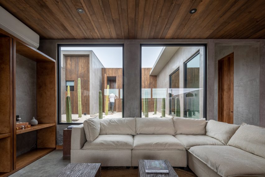 Living room with rectilinear glass windows